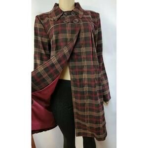 DB Sport Women's Size M Plaid Coat Long Red Brown Black NWT #CB9